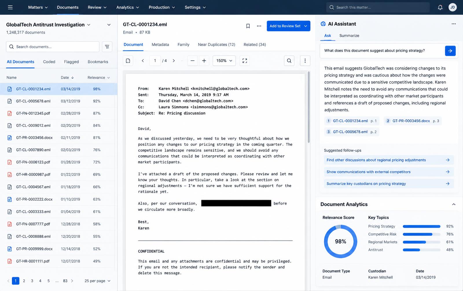 QuikServer document review screen with built-in AI assistant